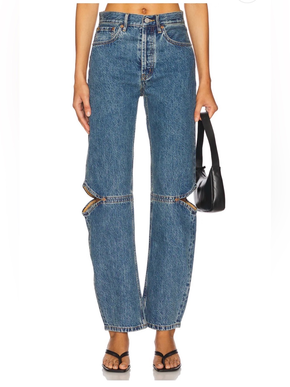 Still Here Cutout Knee Straight-Leg Jeans in Blue Sz 28 (runs small)